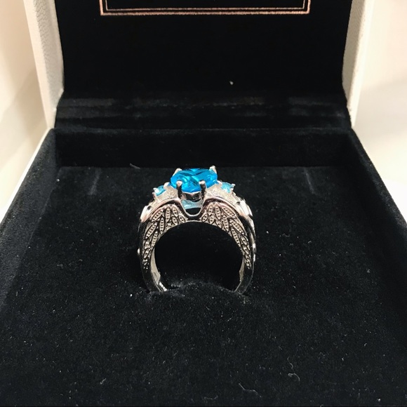 🆕🔥STERLING SILVER GORGEOUS TOPAZ HEART/2SMALL❤️SIDES&MIDDLE ANGEL WINGS👀PICS - Picture 3 of 15